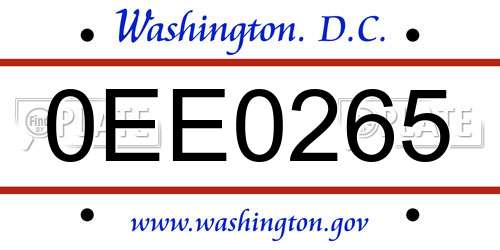 0EE0265 District Of Columbia License Plate