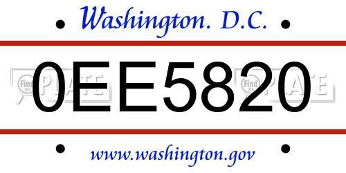 0EE5820 District Of Columbia License Plate
