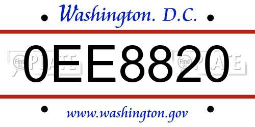 0EE8820 District Of Columbia License Plate