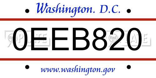 0EEB820 District Of Columbia License Plate