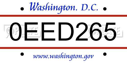 0EED265 District Of Columbia License Plate