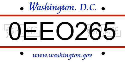 0EEO265 District Of Columbia License Plate