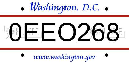 0EEO268 District Of Columbia License Plate