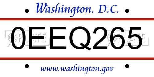 0EEQ265 District Of Columbia License Plate
