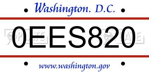 0EES820 District Of Columbia License Plate