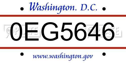 0EG5646 District Of Columbia License Plate