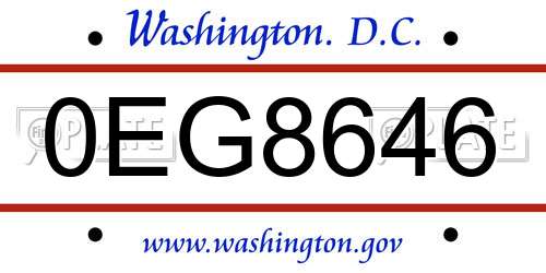 0EG8646 District Of Columbia License Plate