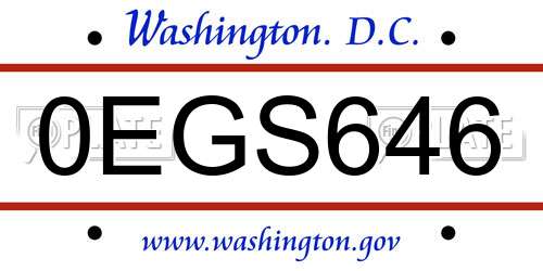 0EGS646 District Of Columbia License Plate