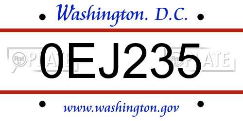 0EJ235 District Of Columbia License Plate