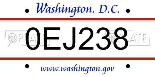 0EJ238 District Of Columbia License Plate