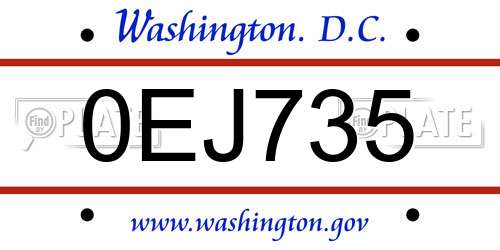 0EJ735 District Of Columbia License Plate