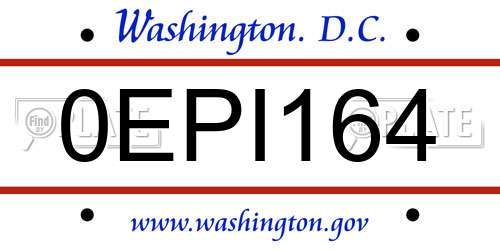 0EPI164 District Of Columbia License Plate