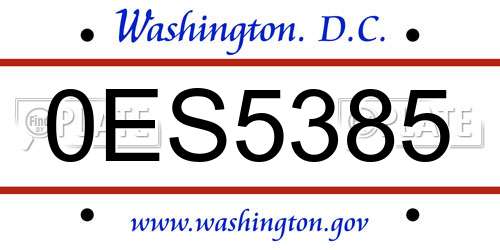 0ES5385 District Of Columbia License Plate