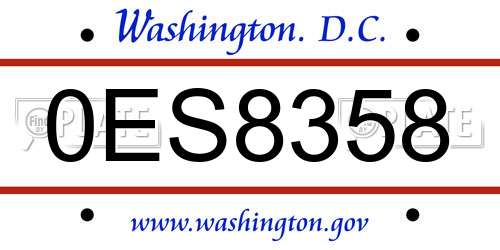 0ES8358 District Of Columbia License Plate