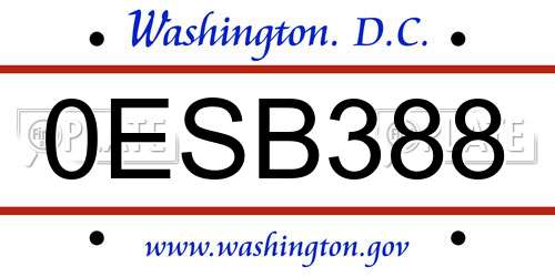 0ESB388 District Of Columbia License Plate