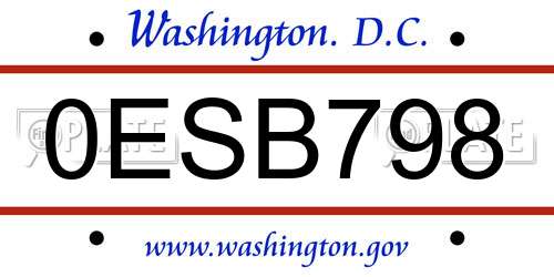 0ESB798 District Of Columbia License Plate