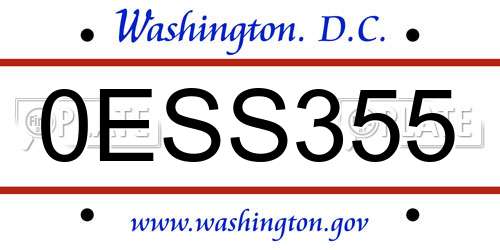 0ESS355 District Of Columbia License Plate