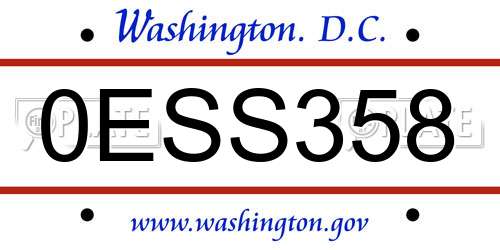 0ESS358 District Of Columbia License Plate