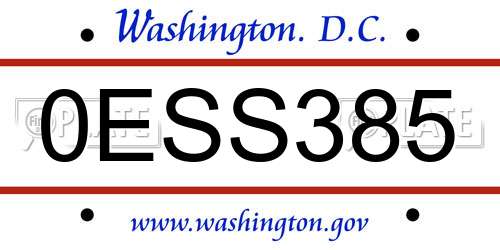 0ESS385 District Of Columbia License Plate