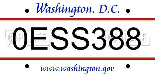 0ESS388 District Of Columbia License Plate