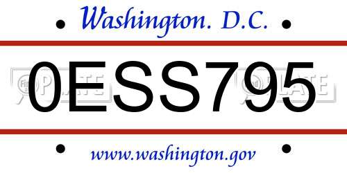 0ESS795 District Of Columbia License Plate