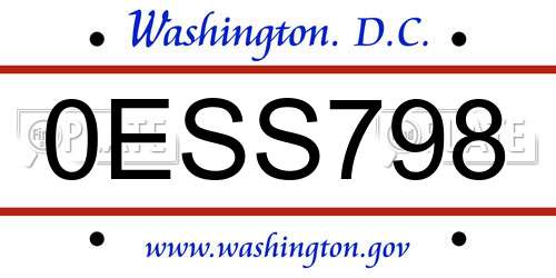 0ESS798 District Of Columbia License Plate