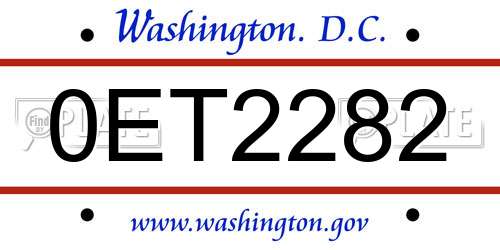 0ET2282 District Of Columbia License Plate