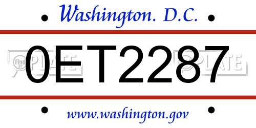 0ET2287 District Of Columbia License Plate