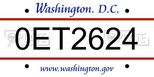 0ET2624 District Of Columbia License Plate