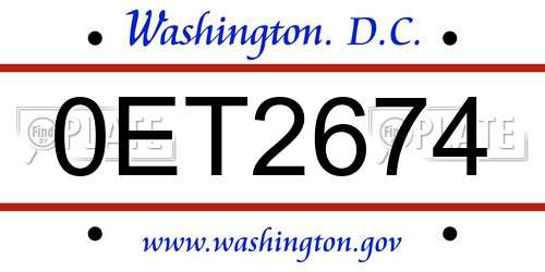 0ET2674 District Of Columbia License Plate