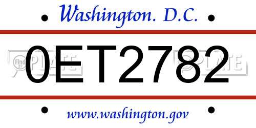 0ET2782 District Of Columbia License Plate