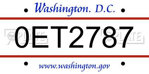 0ET2787 District Of Columbia License Plate