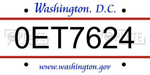 0ET7624 District Of Columbia License Plate