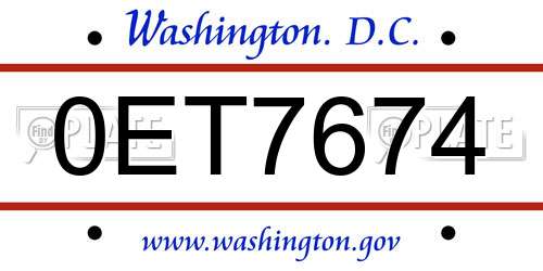 0ET7674 District Of Columbia License Plate