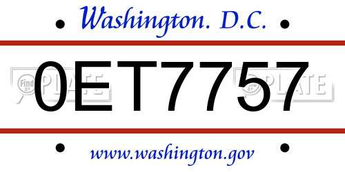 0ET7757 District Of Columbia License Plate