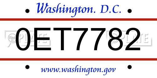 0ET7782 District Of Columbia License Plate