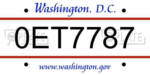 0ET7787 District Of Columbia License Plate