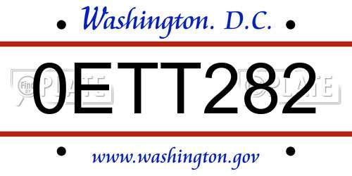 0ETT282 District Of Columbia License Plate