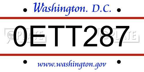 0ETT287 District Of Columbia License Plate