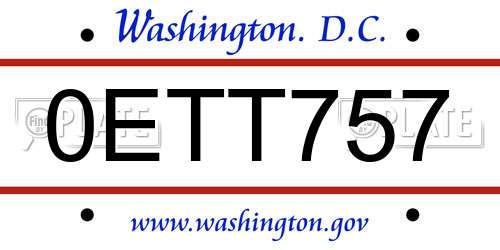0ETT757 District Of Columbia License Plate