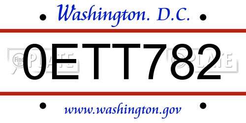 0ETT782 District Of Columbia License Plate
