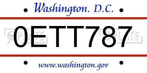 0ETT787 District Of Columbia License Plate