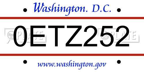 0ETZ252 District Of Columbia License Plate