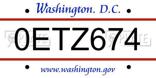 0ETZ674 District Of Columbia License Plate