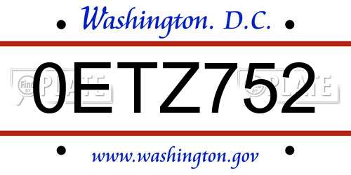 0ETZ752 District Of Columbia License Plate