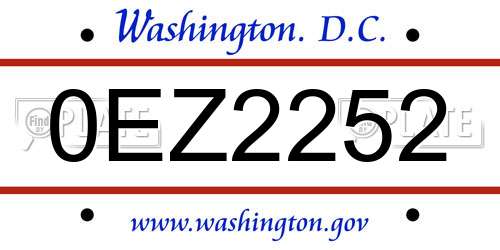 0EZ2252 District Of Columbia License Plate
