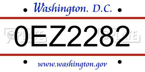 0EZ2282 District Of Columbia License Plate