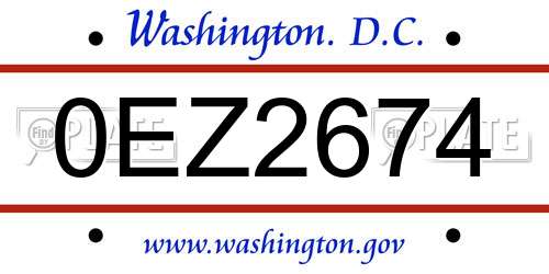 0EZ2674 District Of Columbia License Plate
