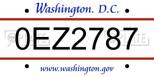 0EZ2787 District Of Columbia License Plate