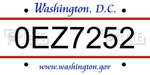 0EZ7252 District Of Columbia License Plate